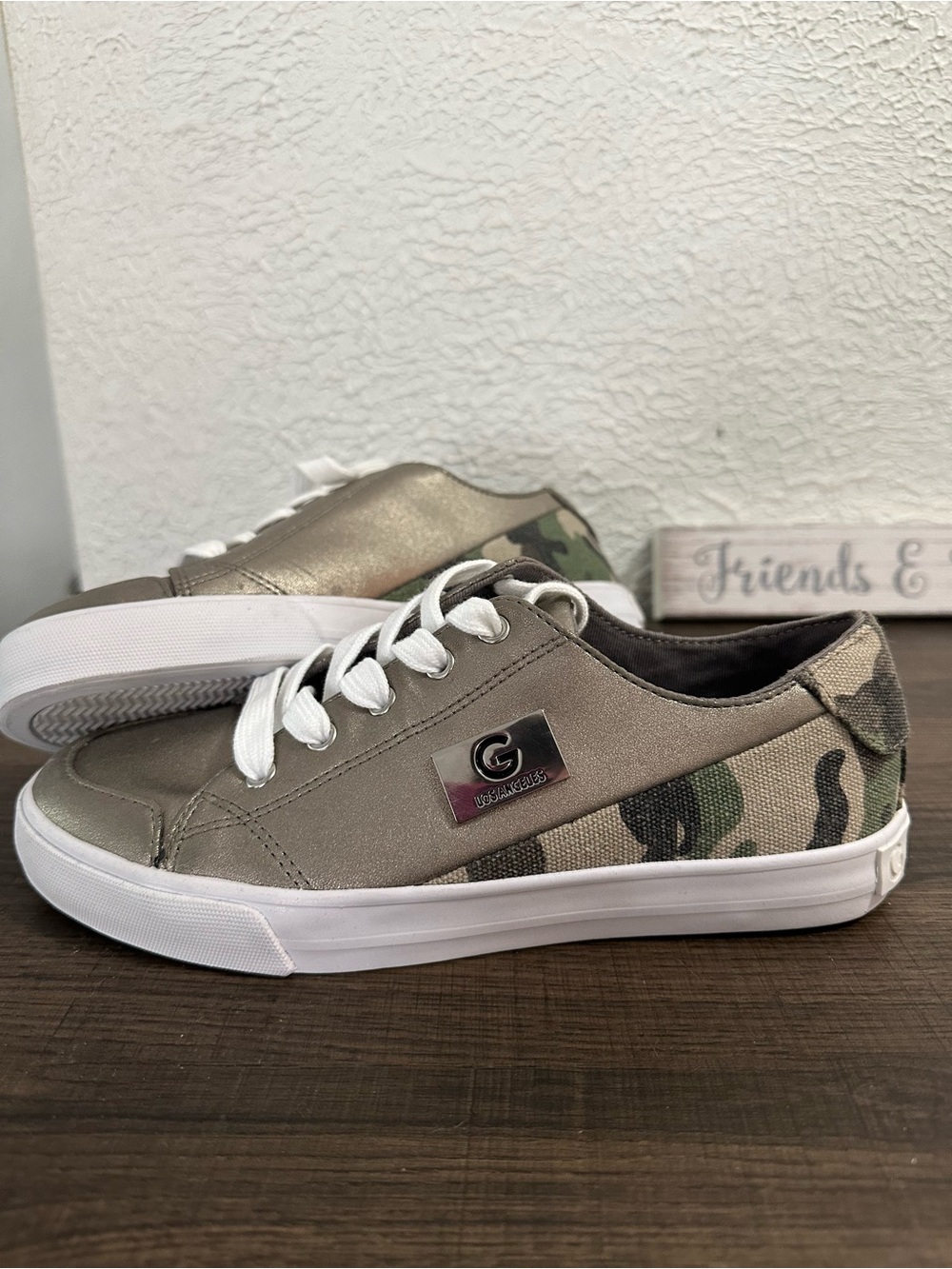 G by Guess  Metallic Taupe Camo Low-Top Sneakers